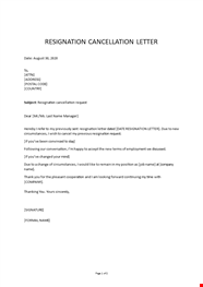 Resignation Cancellation Request Letter