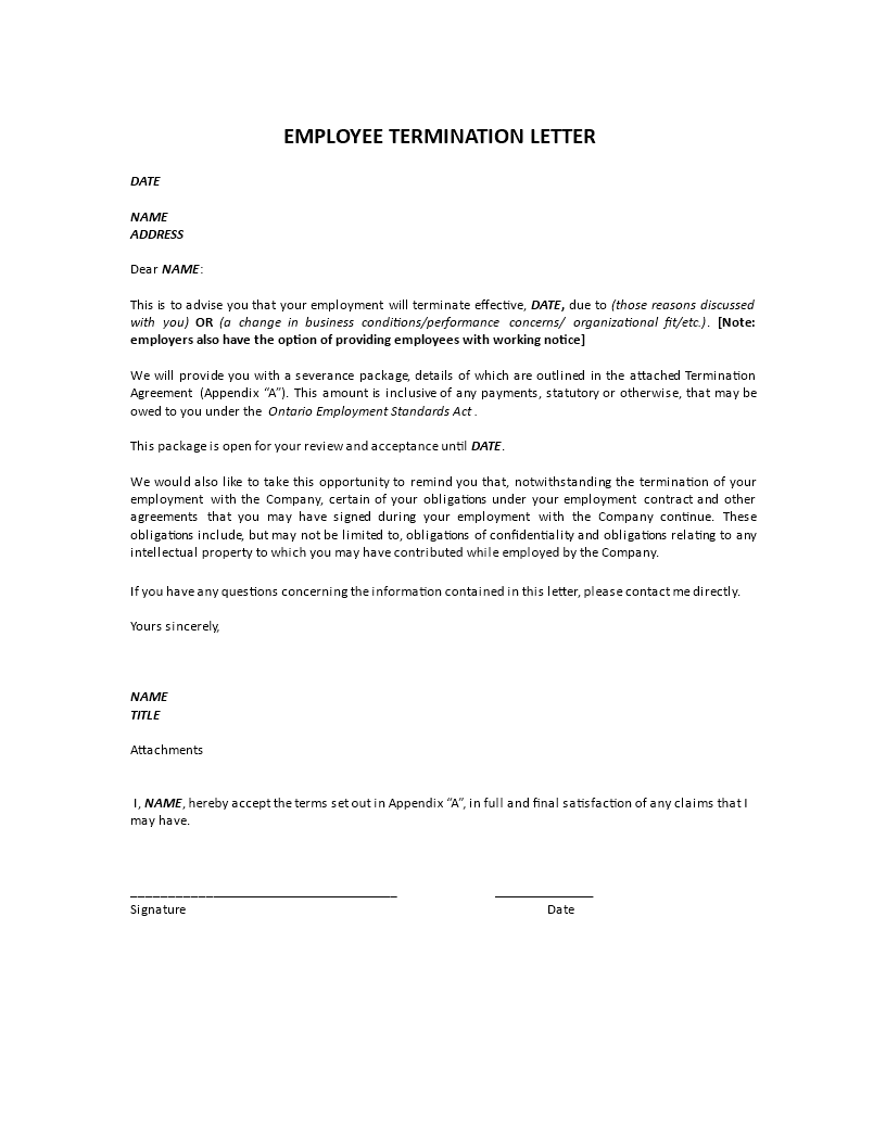 Employee Termination Letter Format