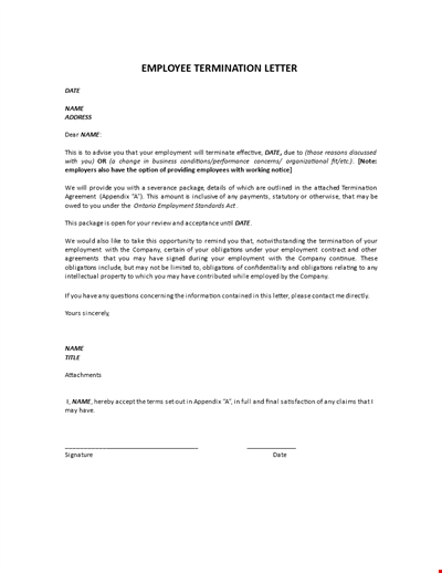 Employee Termination Letter Format