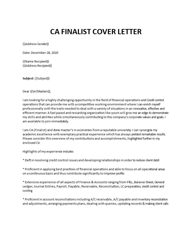 accountant ca cover letter template