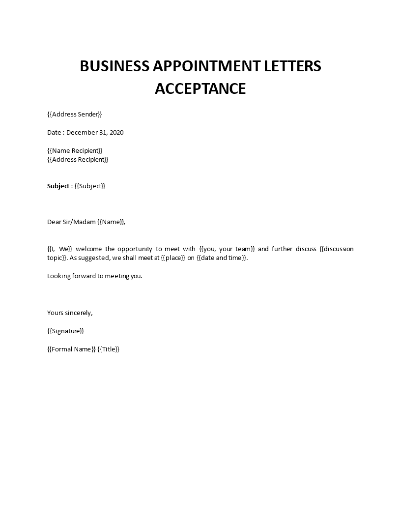 business meeting invitation acceptance letter