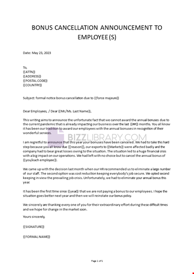 Bonus cancellation announcement