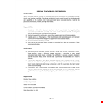 Special Teacher Job Description   example document template