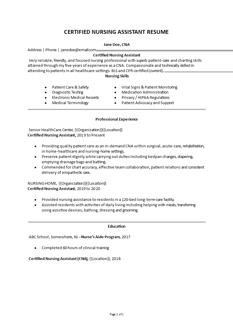 cna resume template