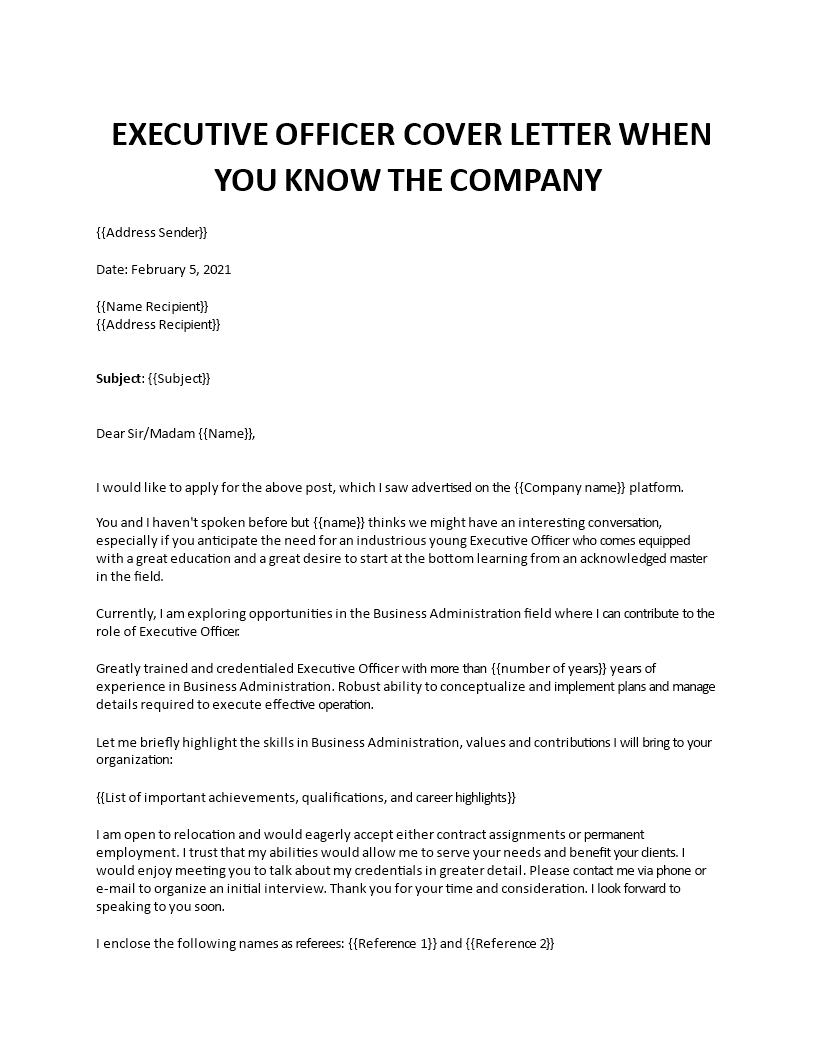 executive officer cover letter