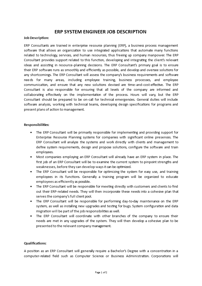 erp system engineer job description Main Image erp system engineer job description template