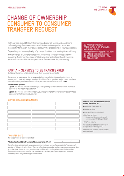 Transfer Ownership Request: Account, Customer, and Services | Telstra