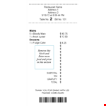 Printable Restaurant Sales Receipt example document template 