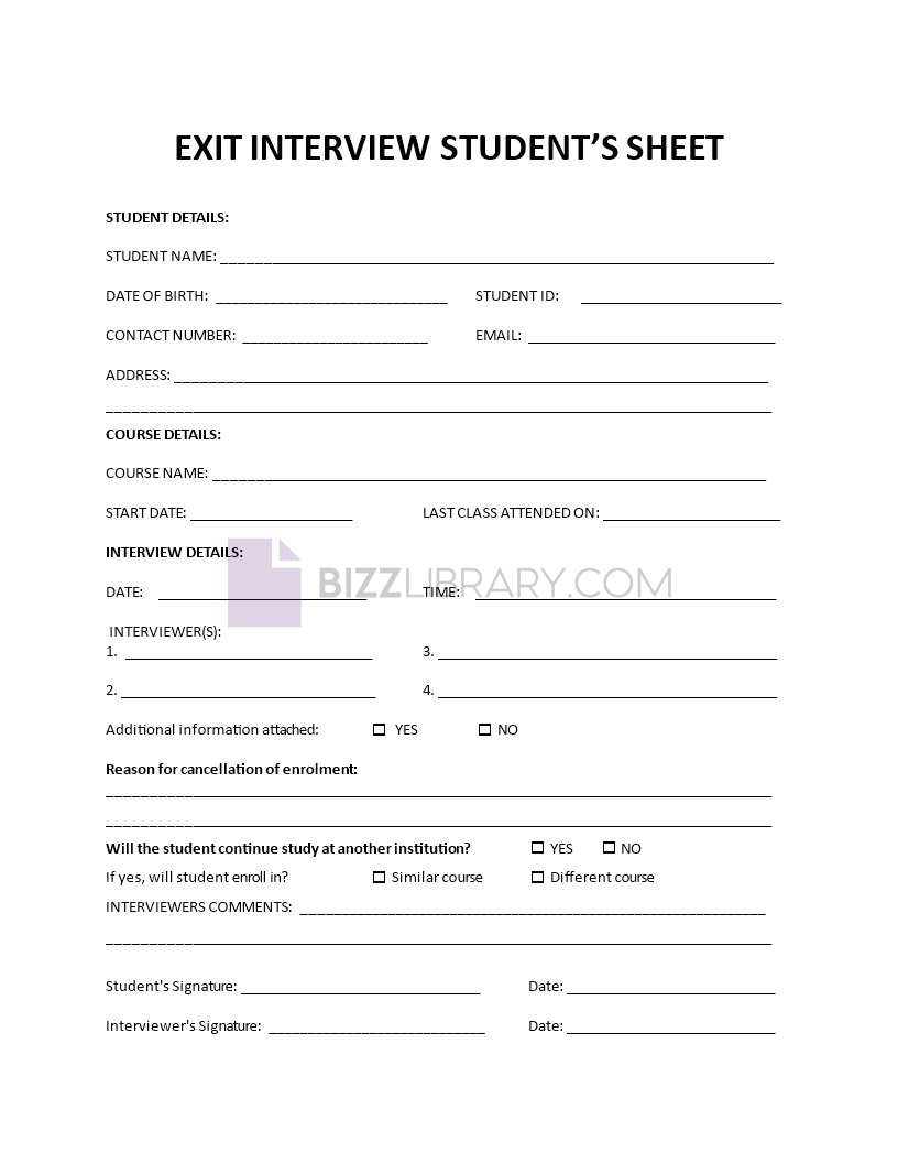 exit interview students template