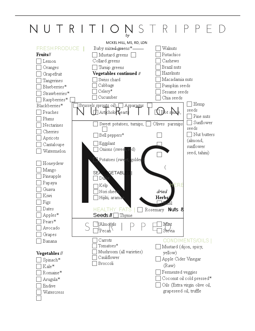 Printable grocery shopping list