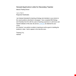 Job Application Letter For Secondary School Teacher example document template