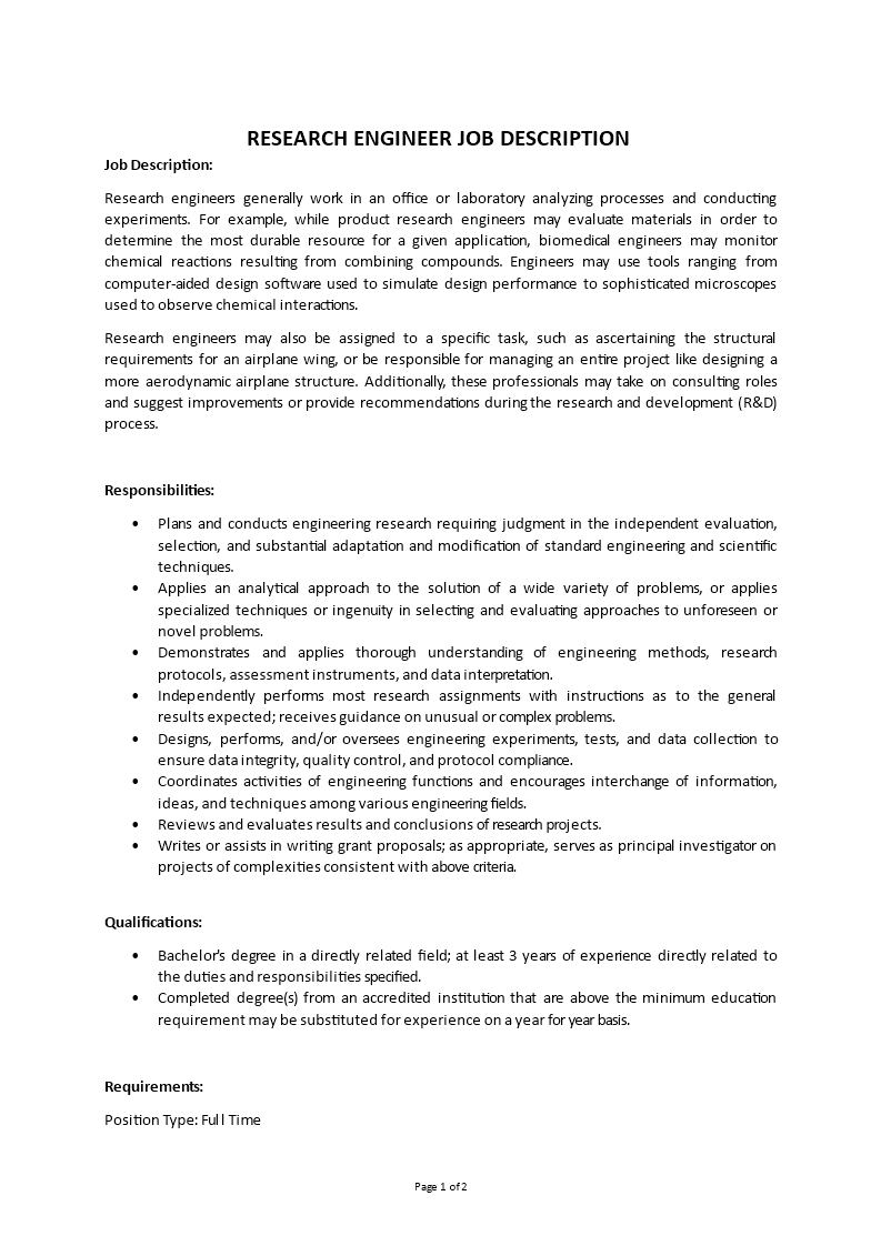 research engineer job description