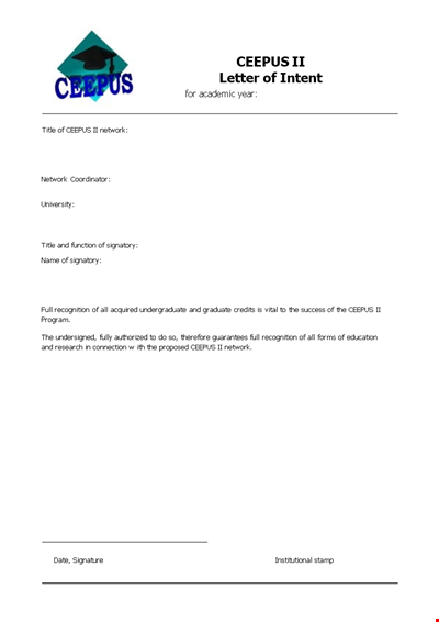 CEEPUS Network: Signatory Letter of Intent | Customize Your Template