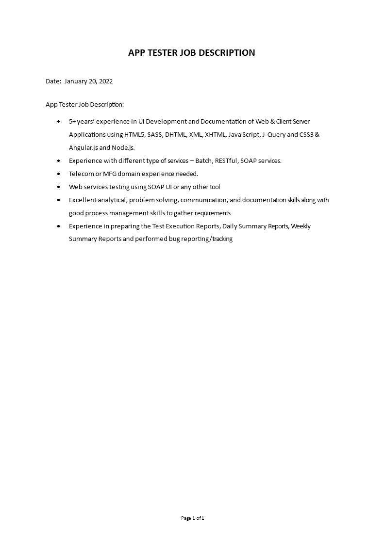 application tester job description