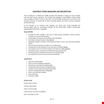 Assistant Store Manager Job Description example document template