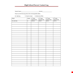 High School Parent Contact Log example document template