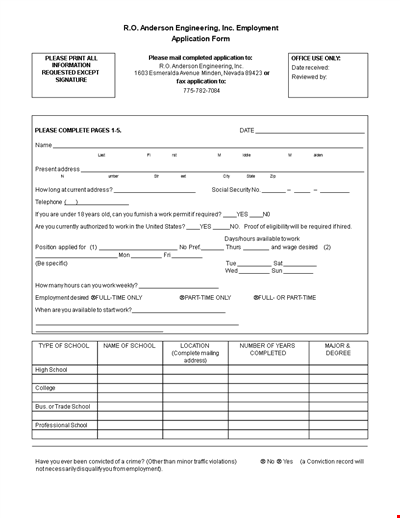 Engineering Job Application Form: Company, Application, Employment, Please