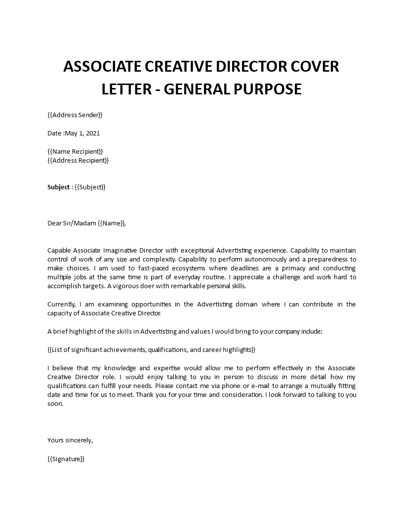 Associate Creative Director cover letter