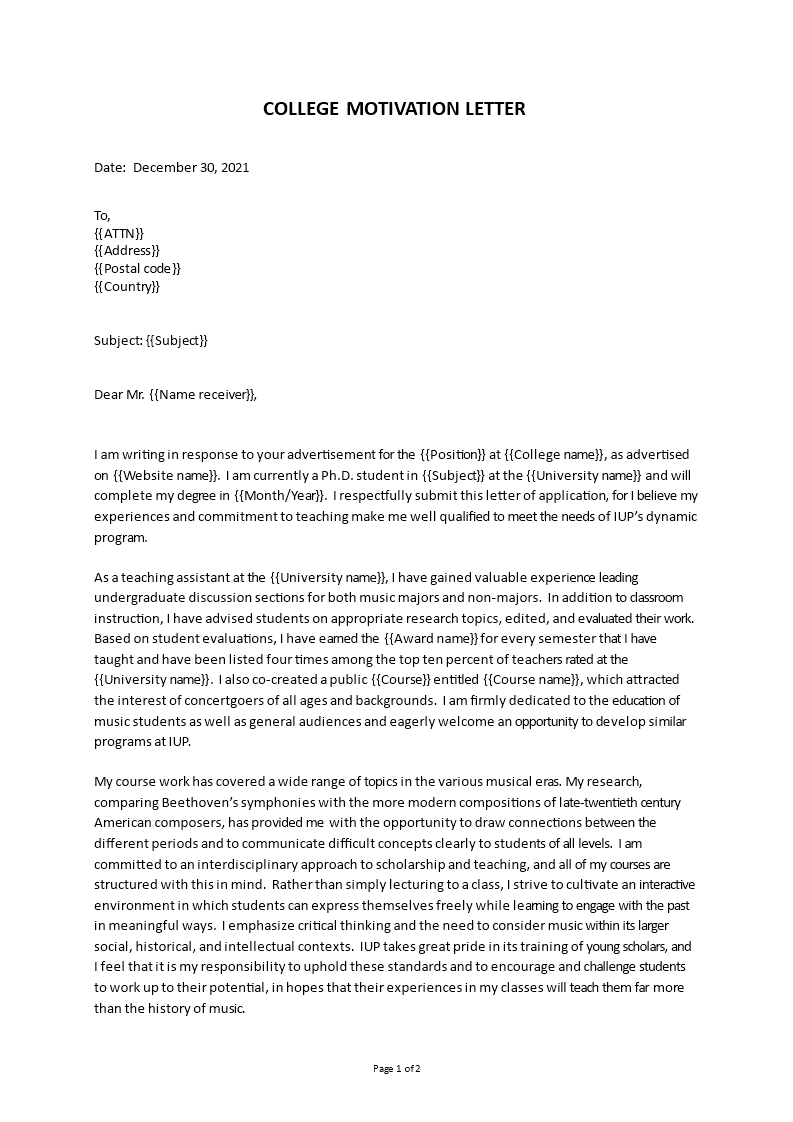 college motivation letter Main Image college motivation letter