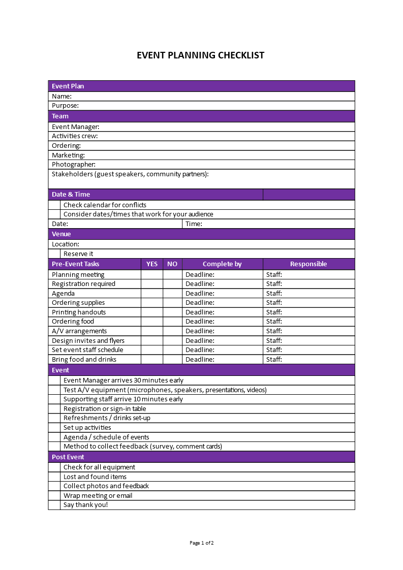 event planning checklist template