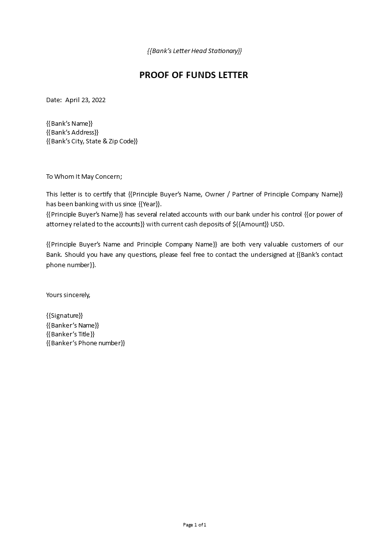 proof of funds letter