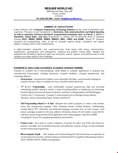Download New Graduate Resume Template for Programming in Ontario - Toronto