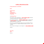 Formal Employment Offer Letter Format | Customize for Your Company example document template 