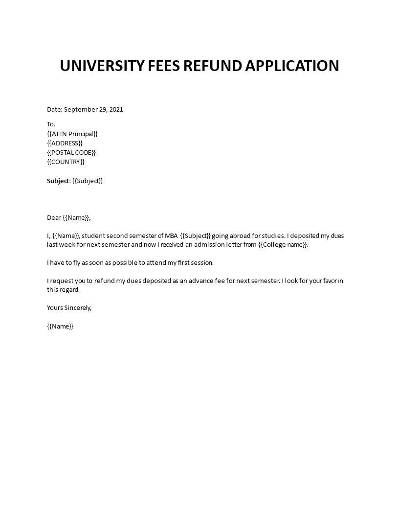 university fees refund application