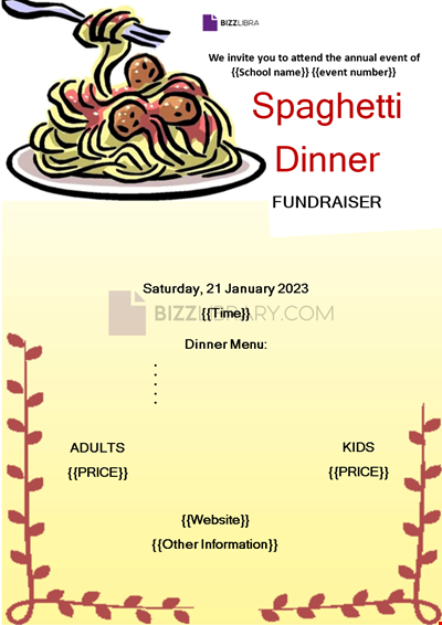 Spaghetti Dinner Fundraiser Poster
