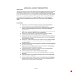 Admissions Assistant Job Description example document template