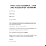 Finance Admin Officer cover letter example document template