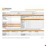 Contractor Pre Work Checklist example document template