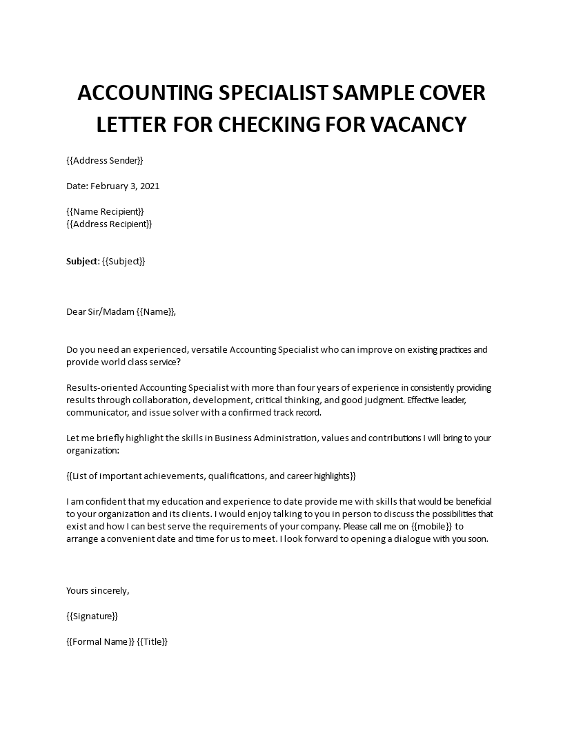 finance specialist cover letter template
