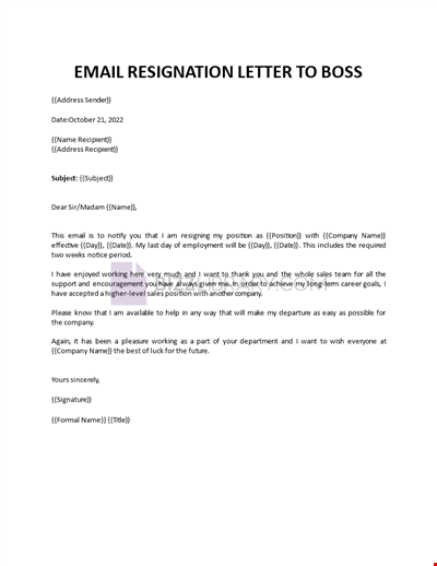 Email Resignation Letter To Boss