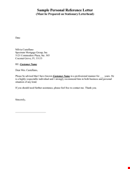 Personal Reference Letter Example