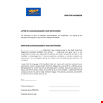 Employee Handbook Acknowledgement Letter example document template