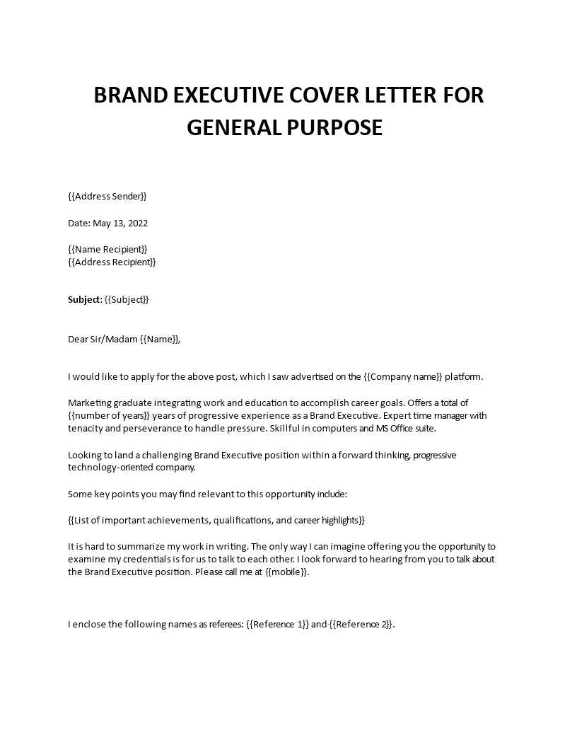 brand executive cover letter