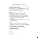 Procurement Manager Job Description example document template