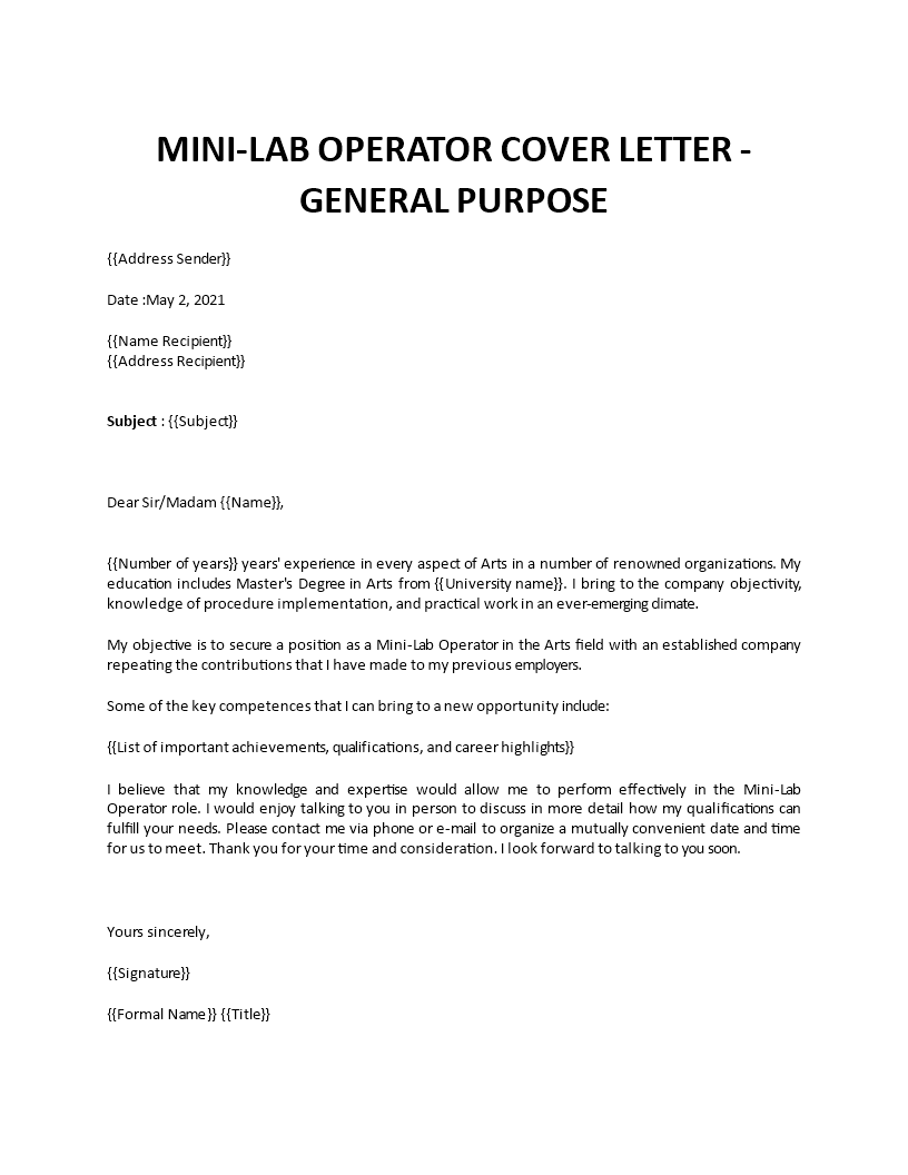 mini lab operator cover letter