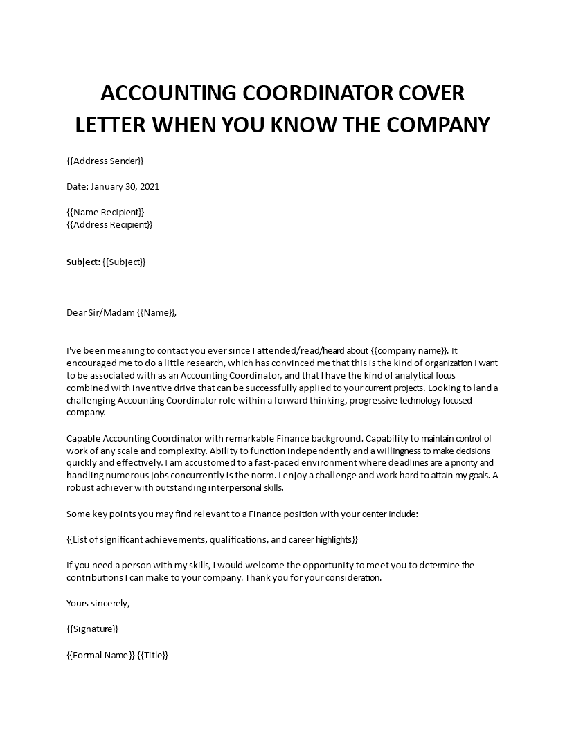 accounting coordinator cover letter