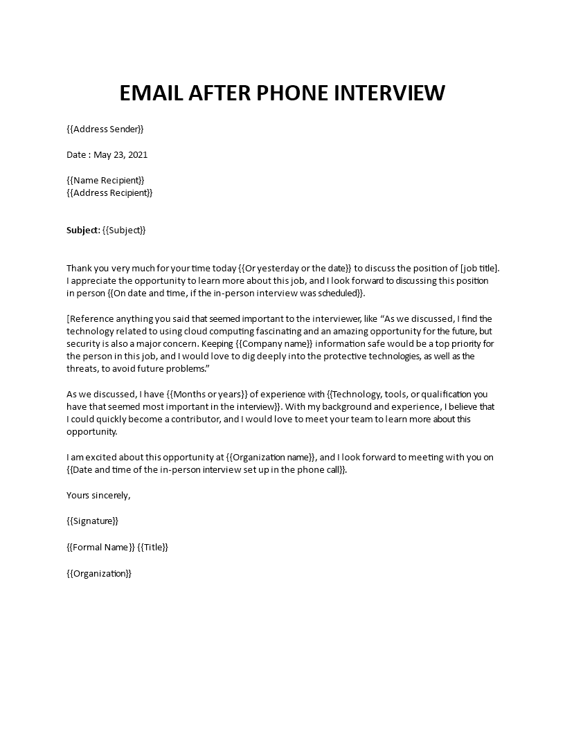 email after phone interview