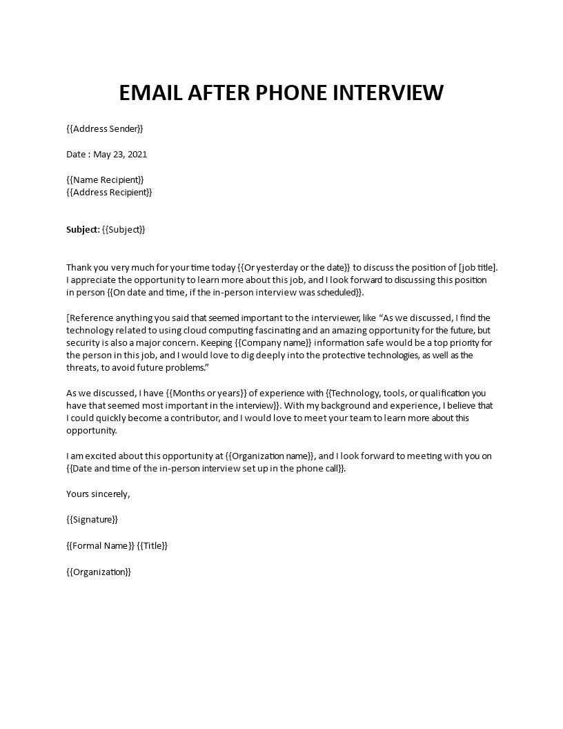 how to send an email after phone interview
