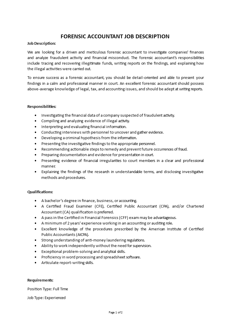 forensic accountant job description
