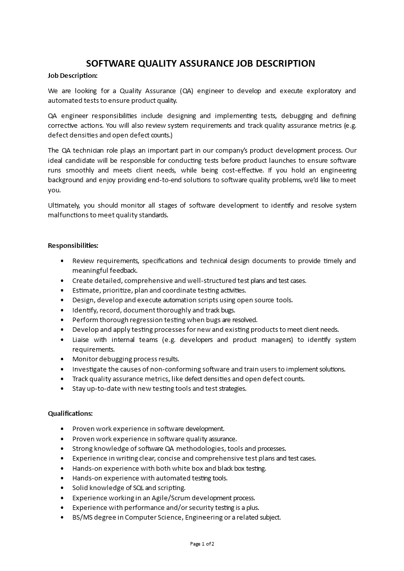 software quality assurance job description Main Image software quality assurance job description