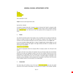 General Counsel Appointment Letter example document template