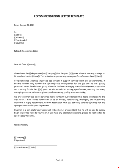 Recommendation Letter Template