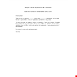 Sample Rejection Letter for Position of Interest - Department example document template
