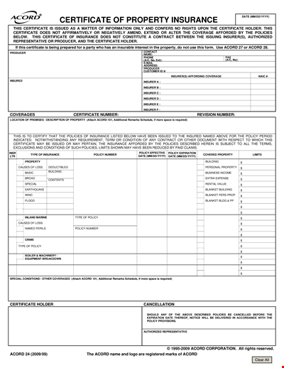 Certificate Of Property Insurance