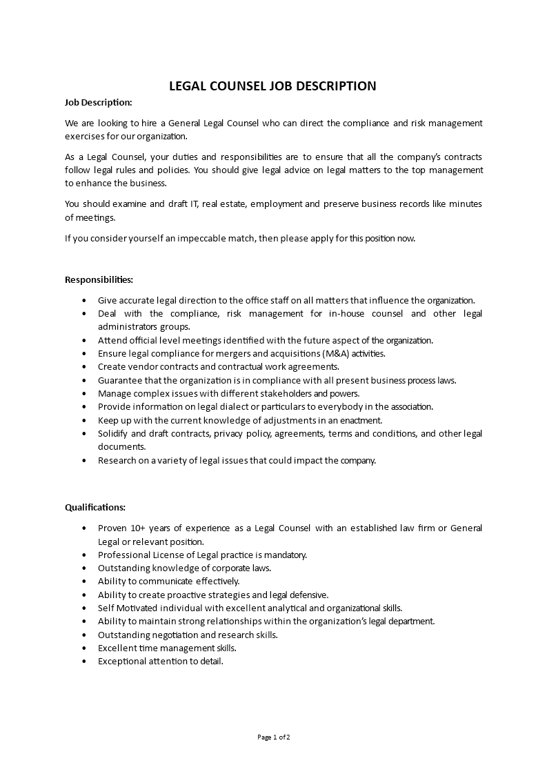 legal counsel job description Main Image legal counsel job description