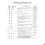 Project Items Checklist Template example document template